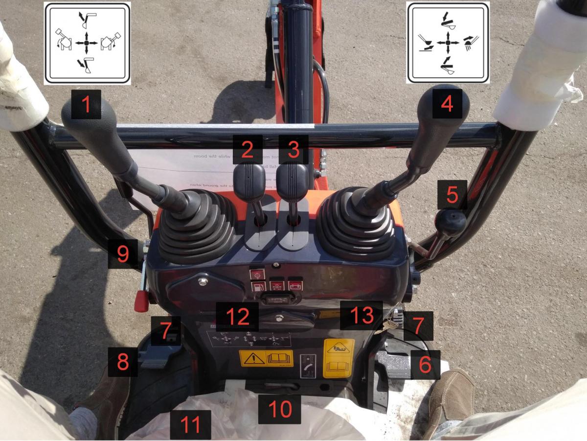 Элементы управления мини экскаватора Kubota K008