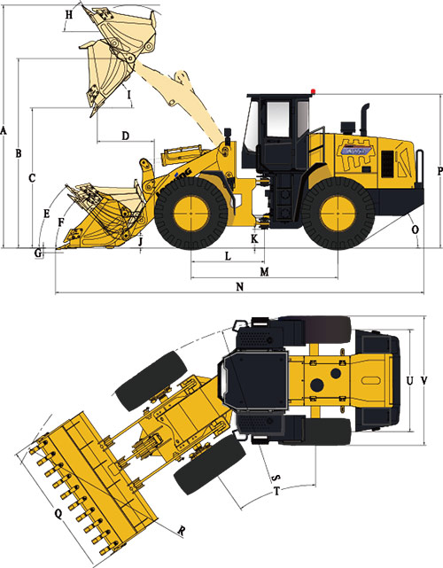 габариты ФРОНТАЛЬНого ПОГРУЗЧИКа LONKING CDM 860